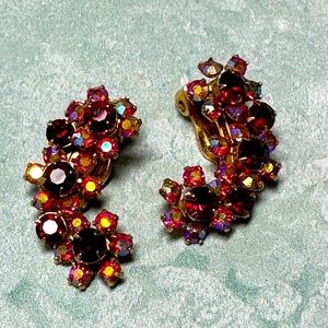 Rare vintage Kramer of New York clip on earrings signed 1940s red stones